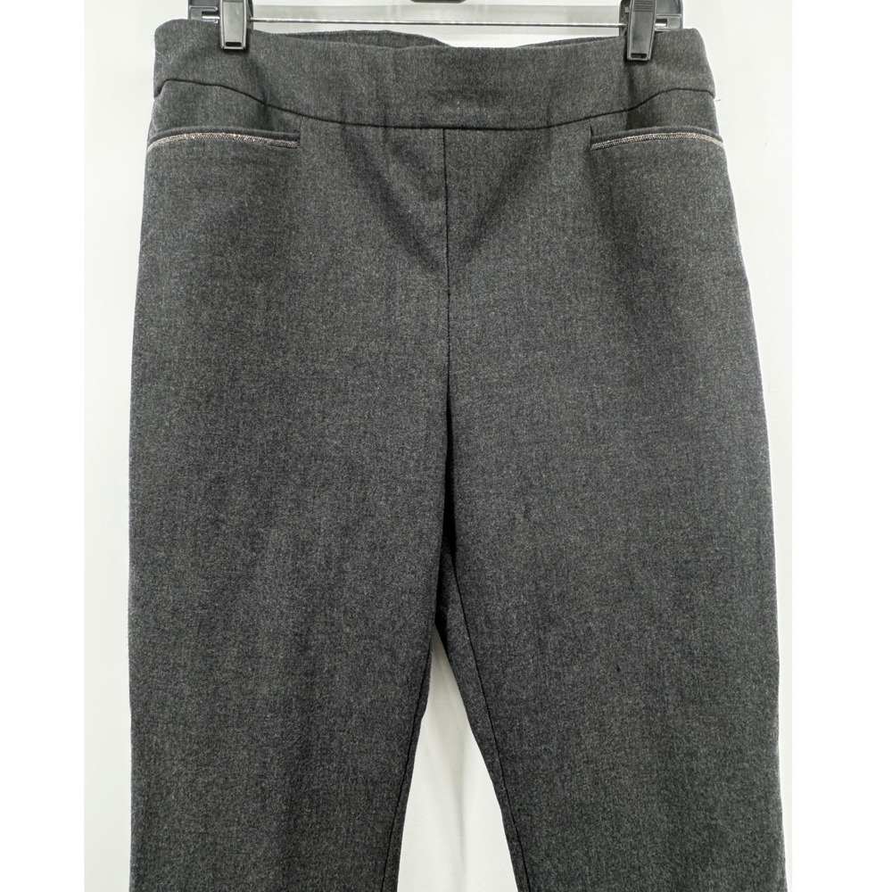 Chicos 2P 12P Gray Beaded Trim Pull On Ankle Pants Trousers Charcoal Heather